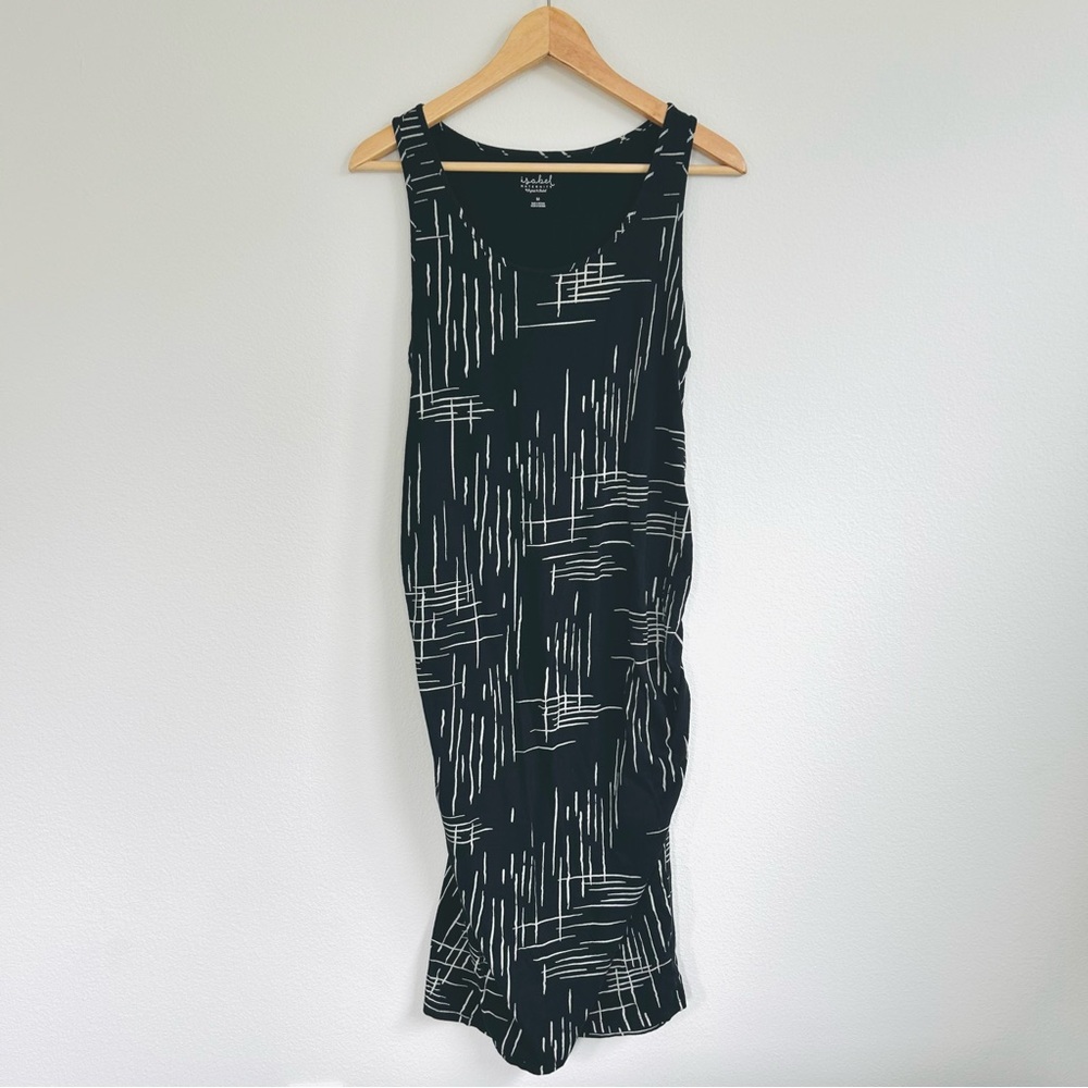 Isabel Maternity by Ingrid & Isabel Black Midi Dress with Geometric Cream Lines